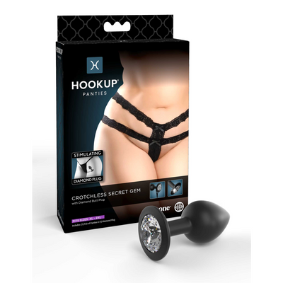 Hookup Panties Crotchless Secret Gem - XL/2XL - Black (7796670595289)