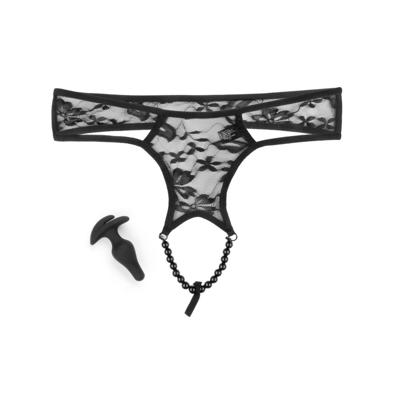 Hookup Panties Crotchless Pleasure Pearls - XL/2XL - Black (7796711194841)
