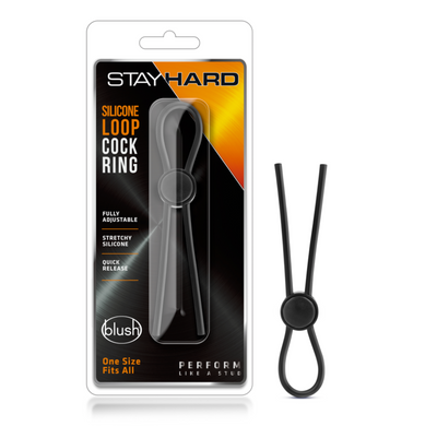 Stay Hard Silicone Loop Cock Ring Black Adjustable (3555426533475)