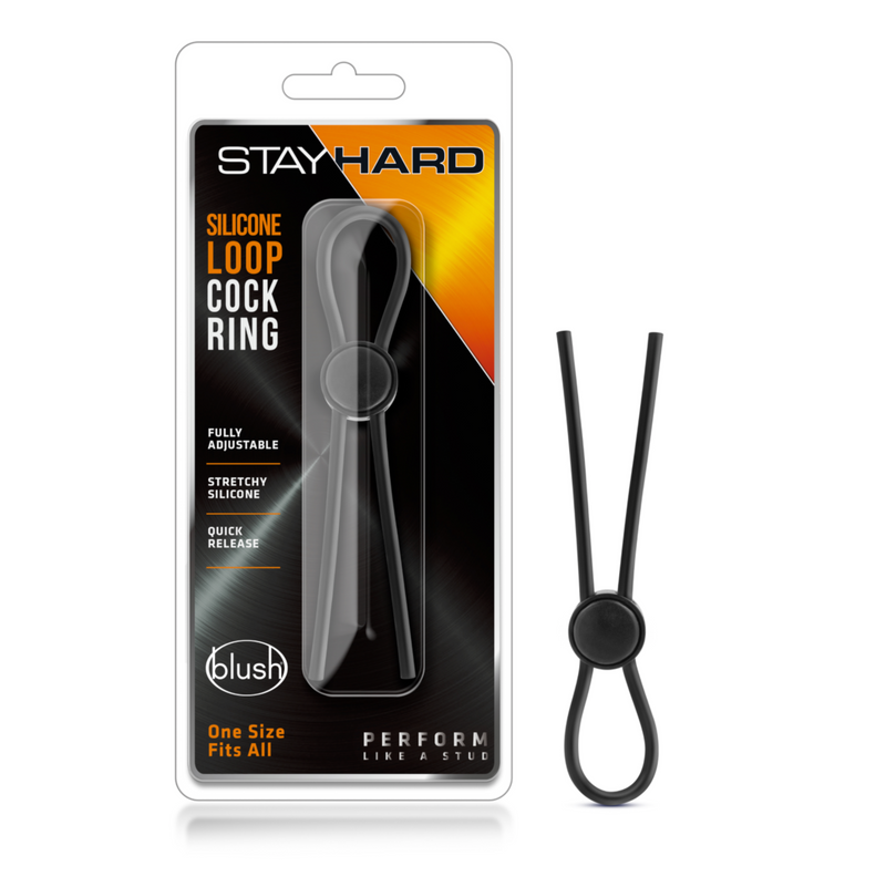 Stay Hard Silicone Loop Cock Ring Black Adjustable (3555426533475)