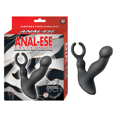 Anal-Ese Collection Scrotum & P-Spot Stimulator Silicone Rechargeable Anal Probe - Black (6780756558021)