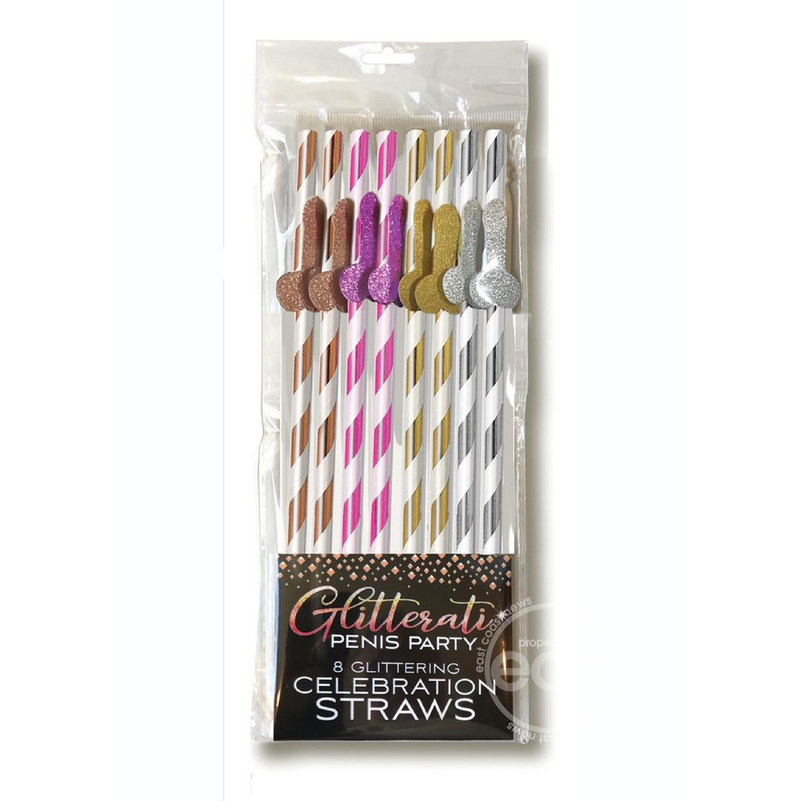 Glitterati Penis Party Tall Celebration Straws (8 Pack) - Assorted Colors (7477180924121)