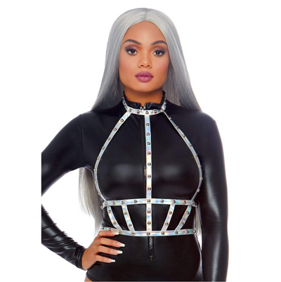 Iridescent Studded Body Harness - Holographic O/S (7643166212313)