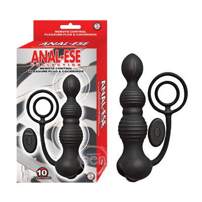 Anal-Ese Silicone Rechargeable Anal Plug & Cock Ring With Remote Control - Black (6780744728773)