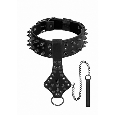 Ouch! Skulls and Bones - Neck Chain with Spikes and Leash - Black (6892204589253)