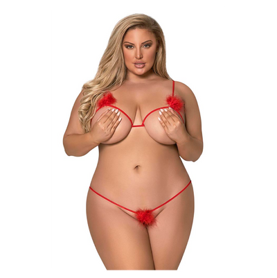 Marabou Cupless & Crotchless Bra & Panty Set Red Queen (8074012885209)