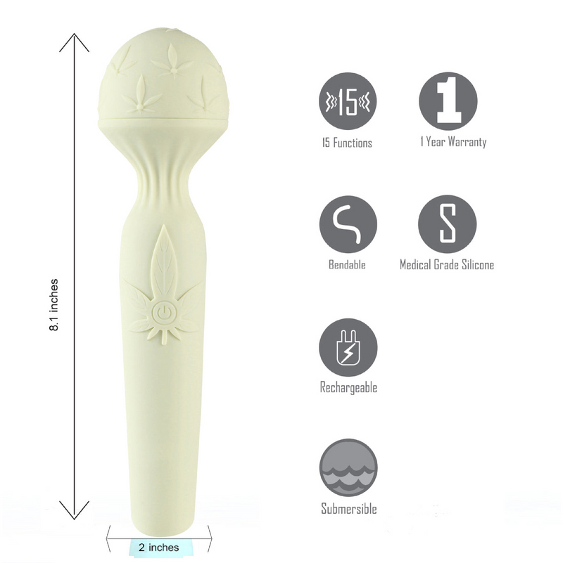 MARLIE 420 Series 15-Function Silicone Bendable Rechargeable Waterproof Vibrating Pleasure Wand (8105893691609)