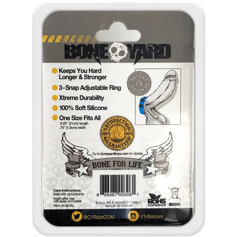 Boneyard Silicone Cock Strap 3-Snap Ring - Blue (8112204415193)