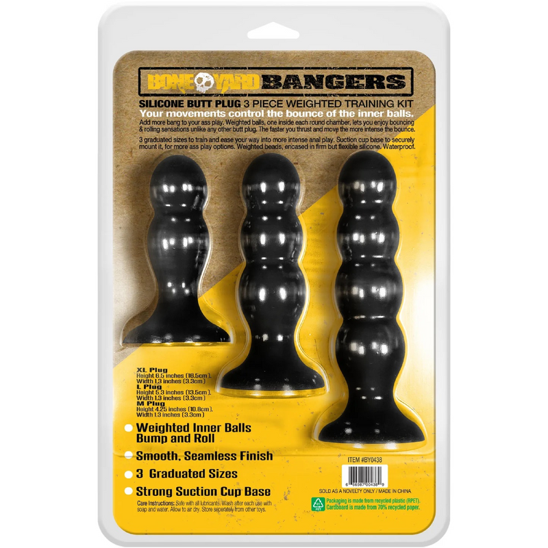 Boneyard Bangers Silicone Weighted Butt Plug Training Kit (3 per Set) - Black (8112035954905)