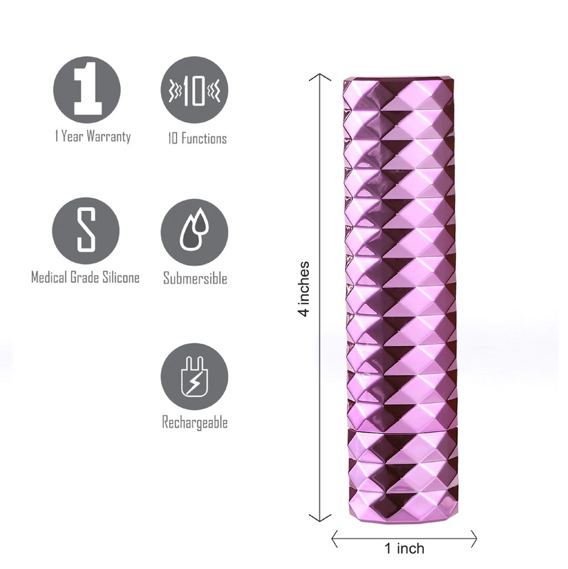 ROXIE Crystal Gems USB Rechargeable Lipstick Bullet Vibrator Pink (8130223538393)