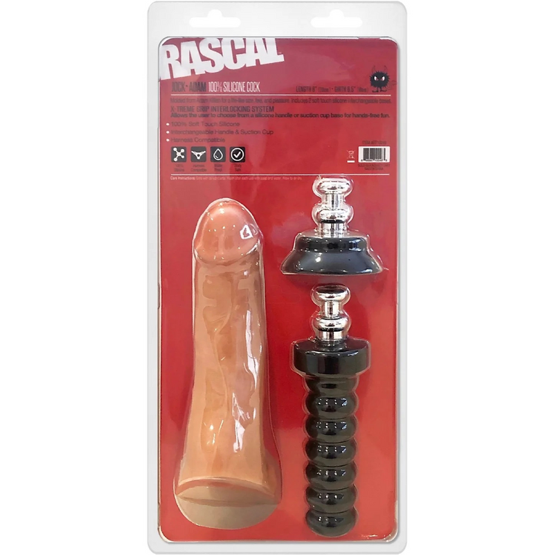 Rascal Jock Adam Silicone Cock Dildo with Silicone Handle or Suction Cup Base 8in - Flesh (8112006660313)