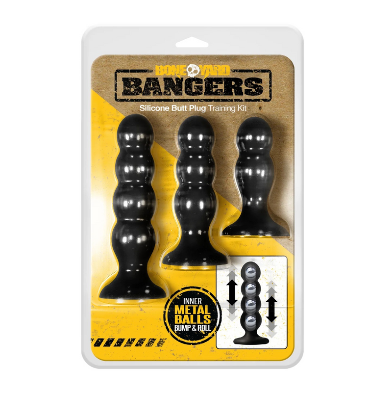 Boneyard Bangers Silicone Weighted Butt Plug Training Kit (3 per Set) - Black (8112035954905)