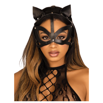 Vegan Leather Studded Cat Mask - O/S - Black (8152840863961)