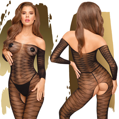 Penthouse Dreamy Diva Sheer Body Stocking With Open Crotch-Black (6973529129157)