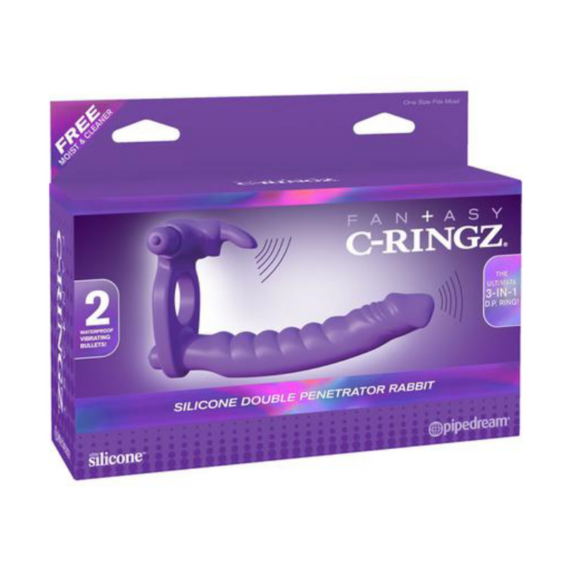 Fantasy C Ringz silicone Double Penetrator Rabbit Cockring Waterproof Purple (1492205797475)