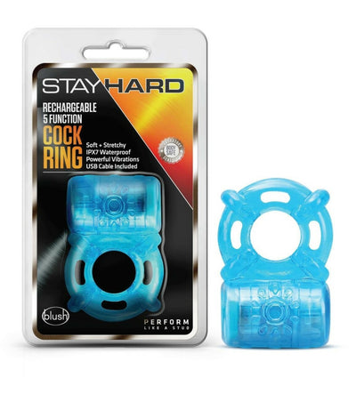 Stay Hard - Rechargeable 5 Function Cock Ring - Blue (7460571807961)