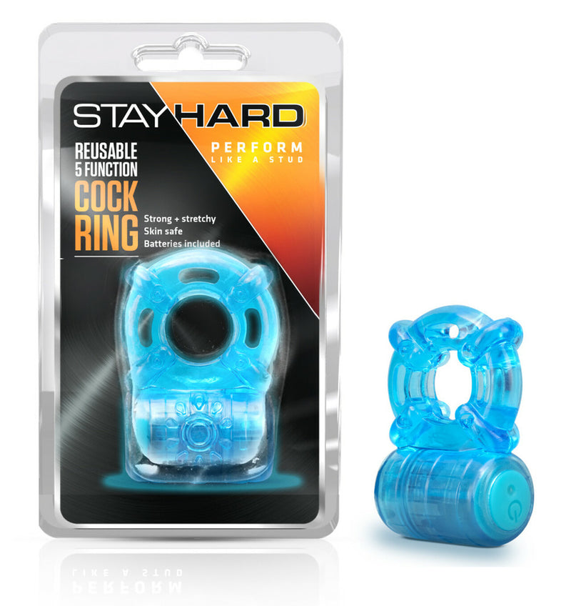 Stay Hard Reusable 5 Function Vibrating Cock Ring - Blue (4500257439843)