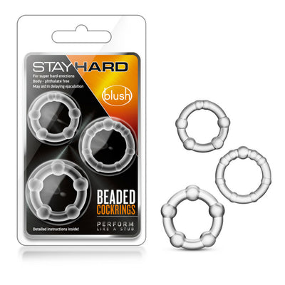 Stay Hard Beaded Cockrings Clear 3 Each Per Set (7623973699801)